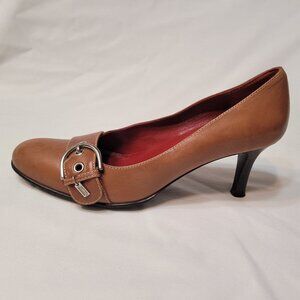 Coach Brown Leather Italy Pumps Heels w/ Silver Buckle Accent "Martina" Size 7B